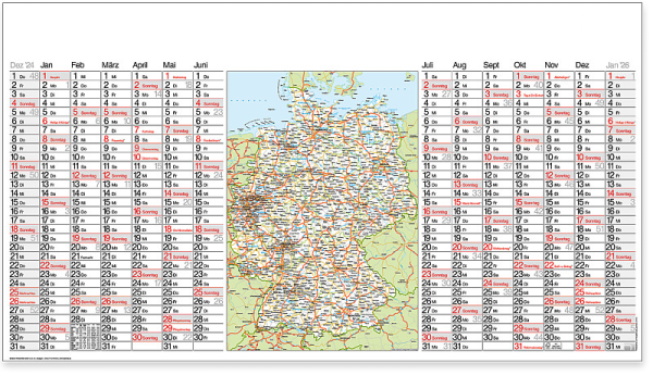 Plakatkalender kompakt mit Deutschlandkarte, Straßenkarte, Landkartenkalender