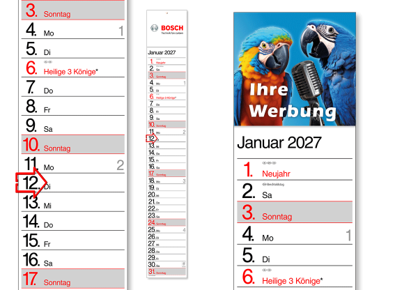 Streifenkalender mit Werbeaufdruck - Montatsplaner mit Firmenlogo 2027