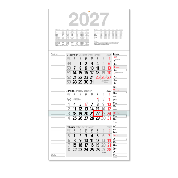 3 Monatskalender mit Streifenkalender M3KPN