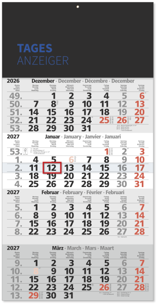 4-Monatkalender Tagesanzeiger blau