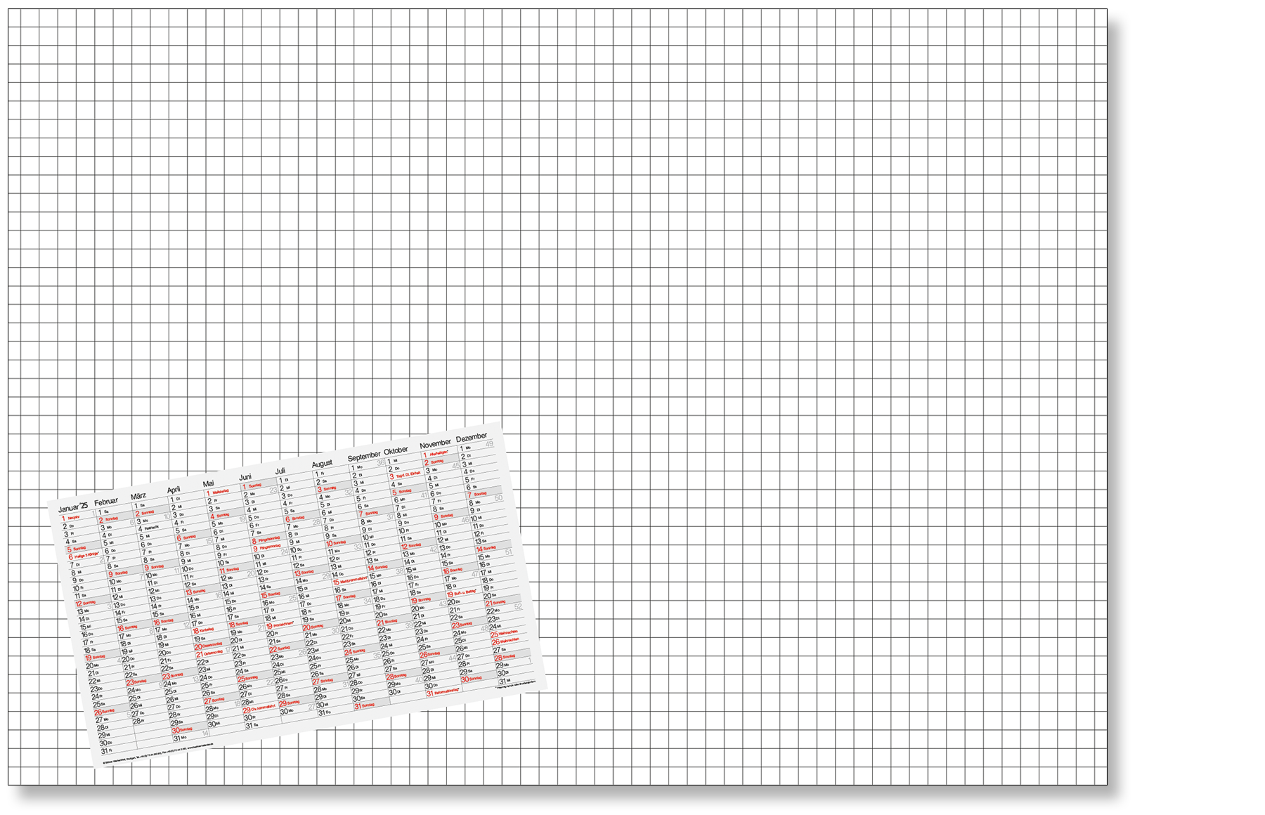 Schreibtischunterlage Kalender 2025 Vorlage 