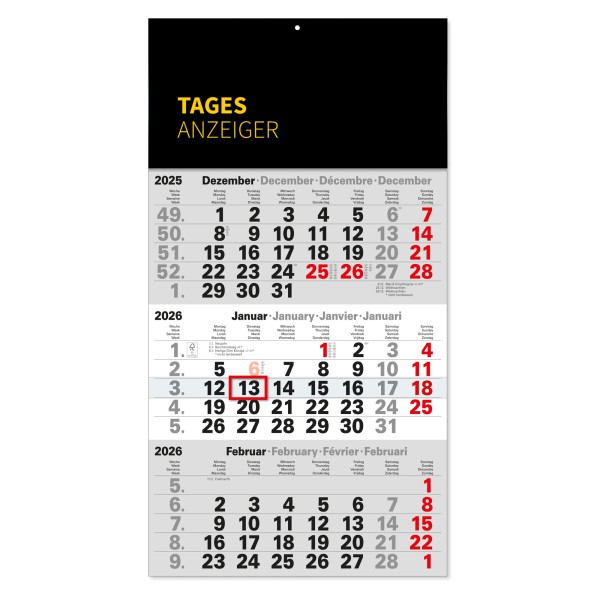 3-Monatskalender Tagesanzeiger gelb